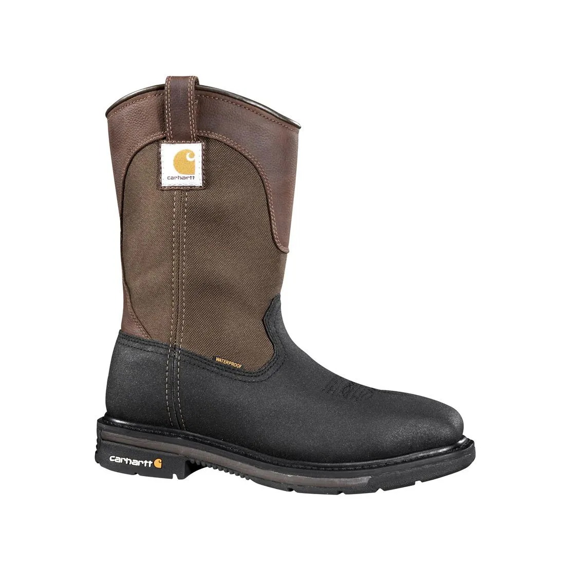 11" Rugged Flex Steel-Toe Waterproof Square Toe Wellington Pull-On Work Boot Dark Brown/Black