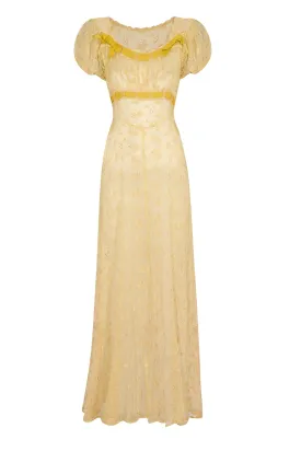 1930s Buttercup Yellow Embroidery Anglaise Dress