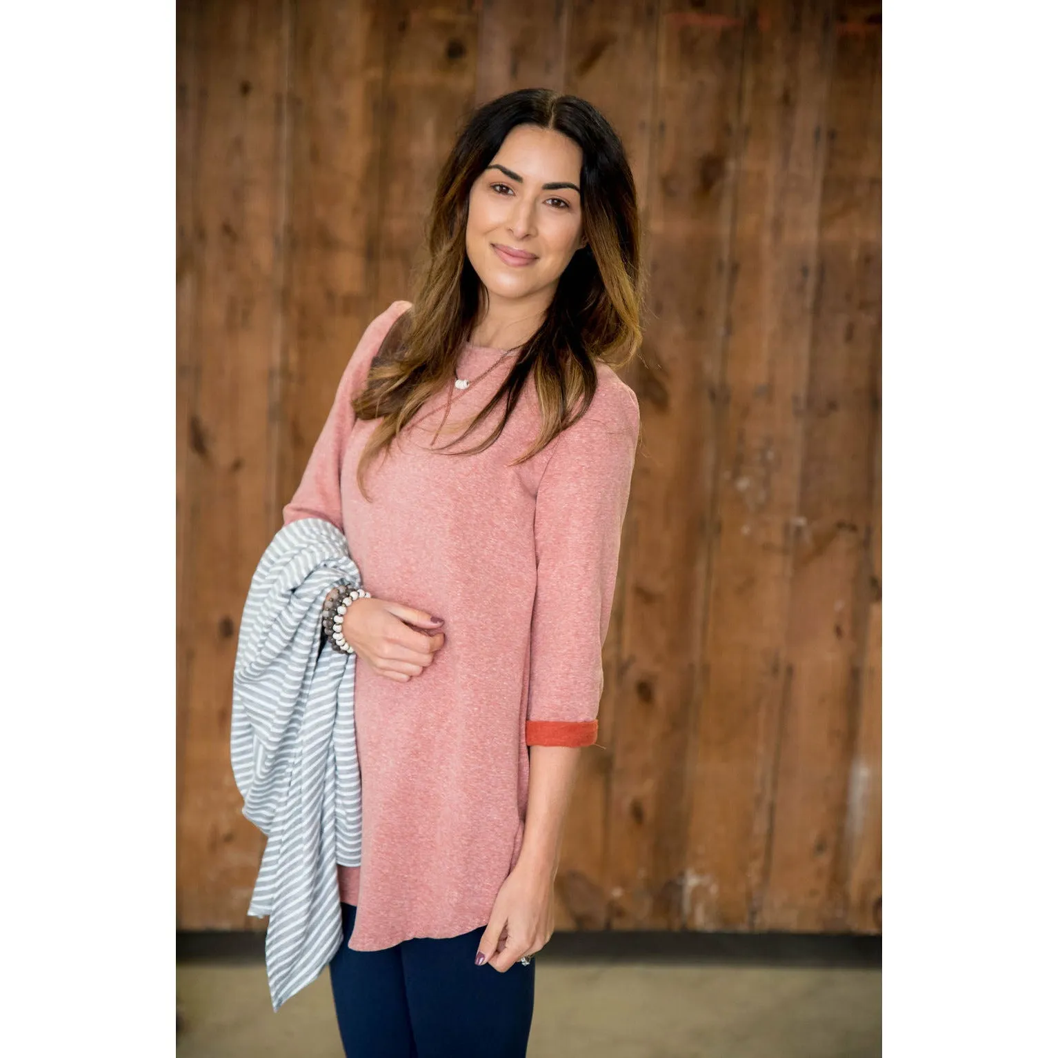 3/4 Cuffed Sleeve Two-Toned Sweatshirt Tunic