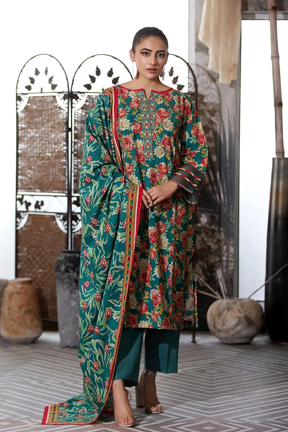 3PC Printed Unstitched Lawn Suit KLA-2588