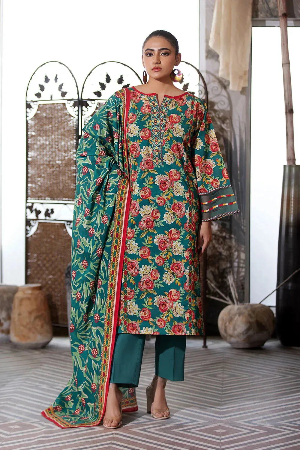 3PC Printed Unstitched Lawn Suit KLA-2588