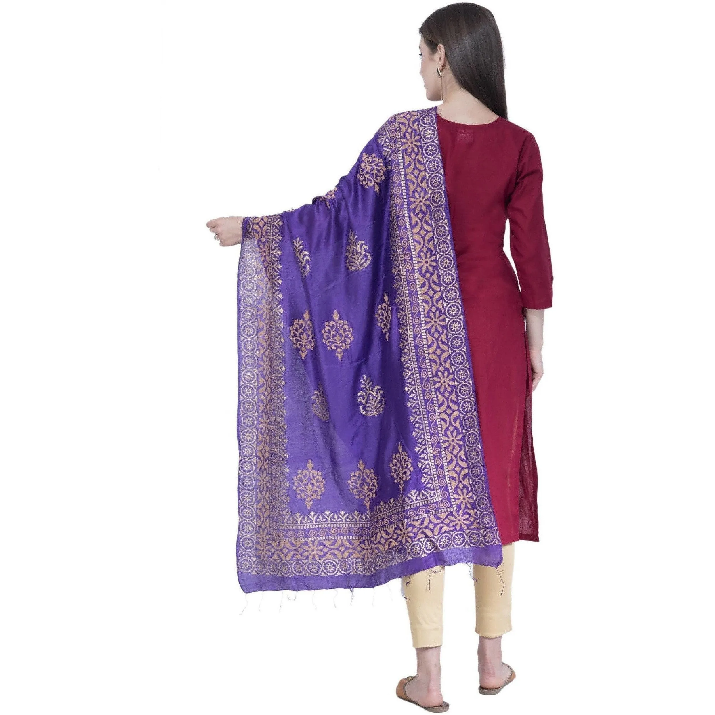 A R Silk Purple Color Chanderi Gold Print Dupattas and Chunnis