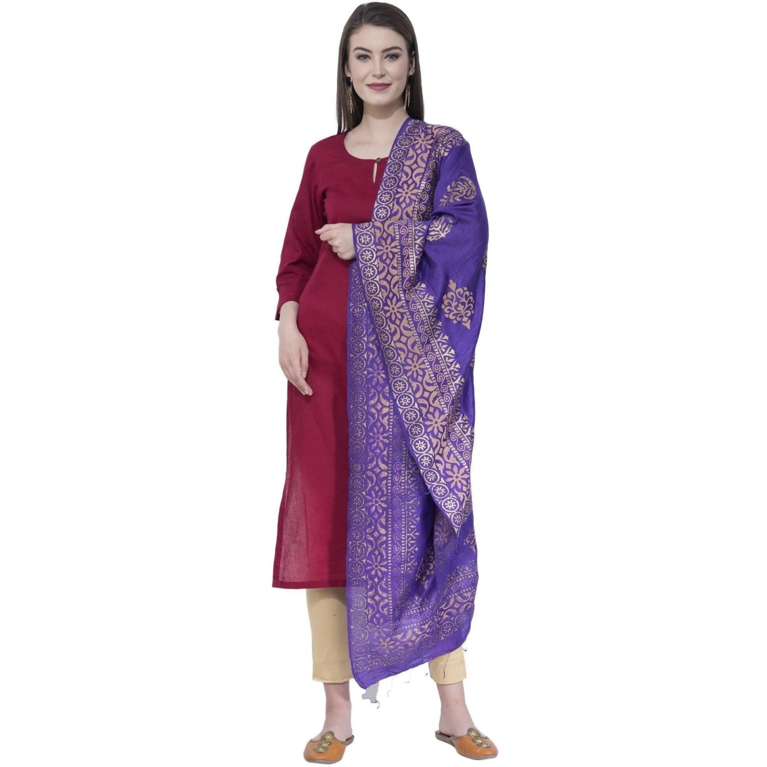 A R Silk Purple Color Chanderi Gold Print Dupattas and Chunnis