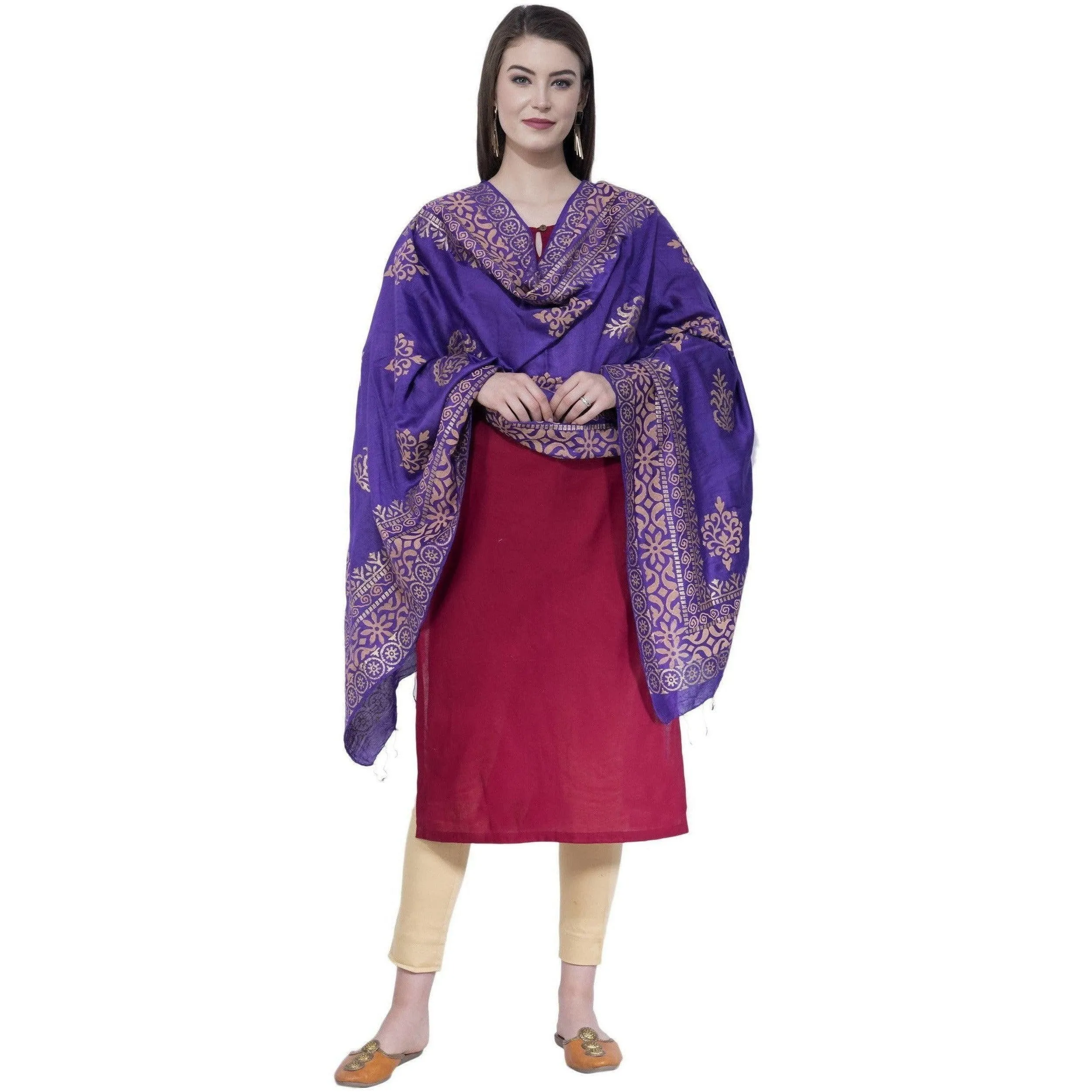 A R Silk Purple Color Chanderi Gold Print Dupattas and Chunnis