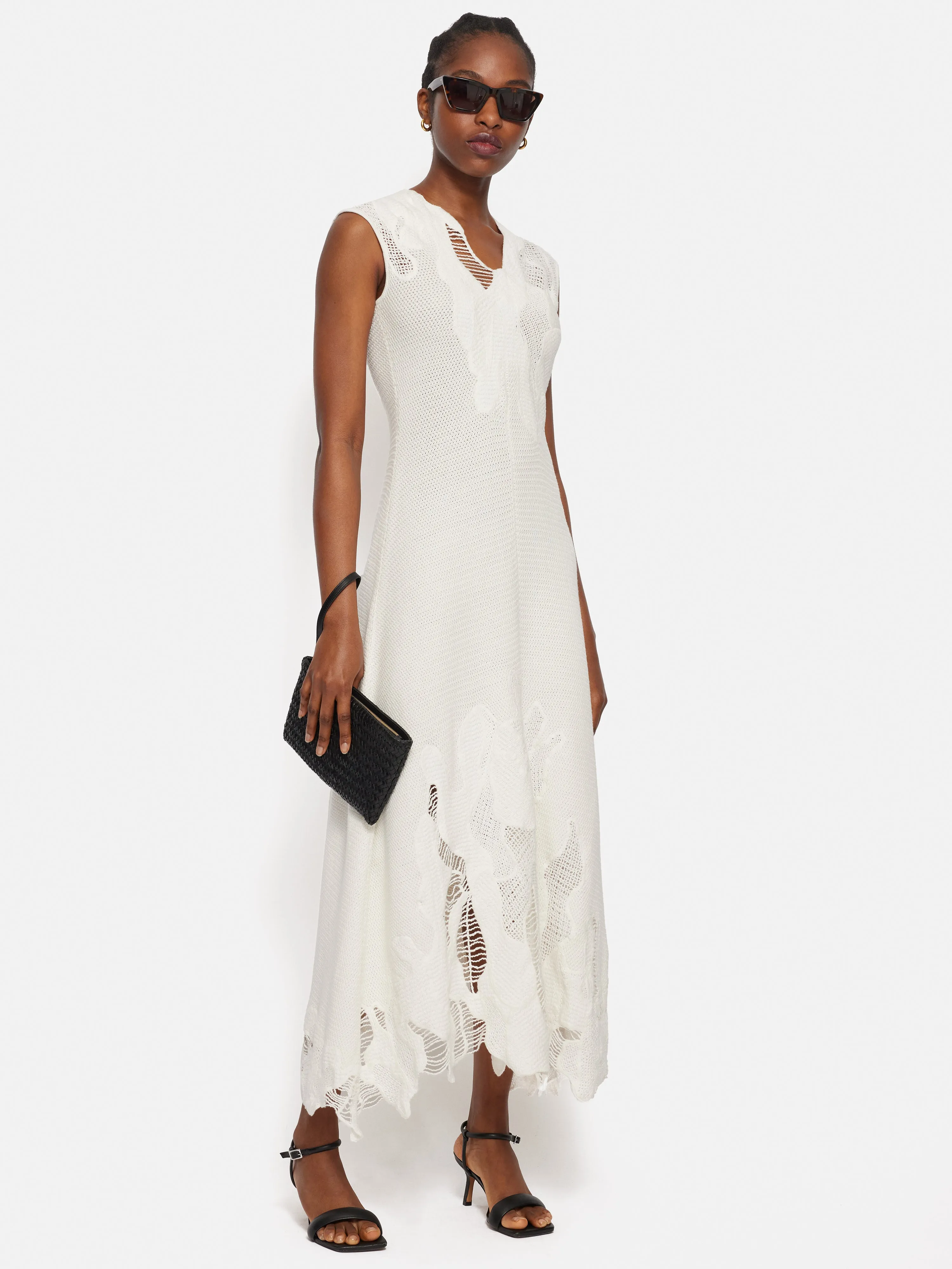 Abstract Lace Embroidery Dress | Ivory