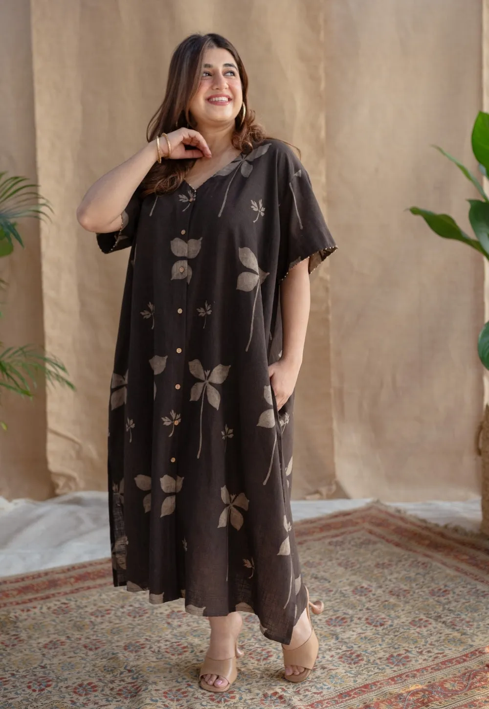 Ahlam Dabu Slub Cotton Hand Embroidered Dress