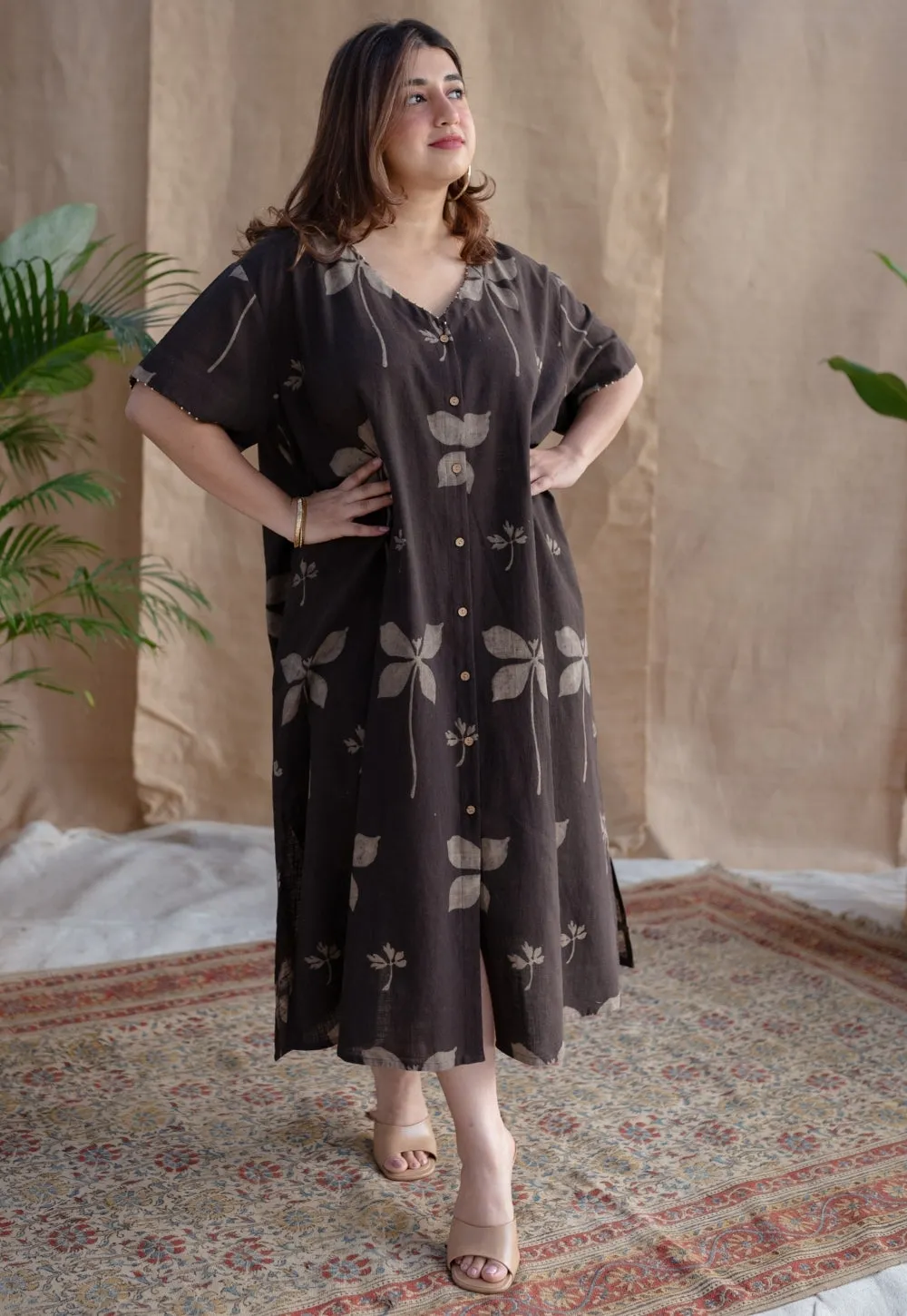 Ahlam Dabu Slub Cotton Hand Embroidered Dress