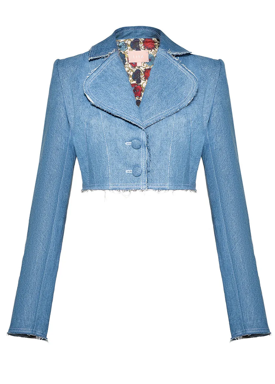 AQUA DENIM CROPPED BLAZER