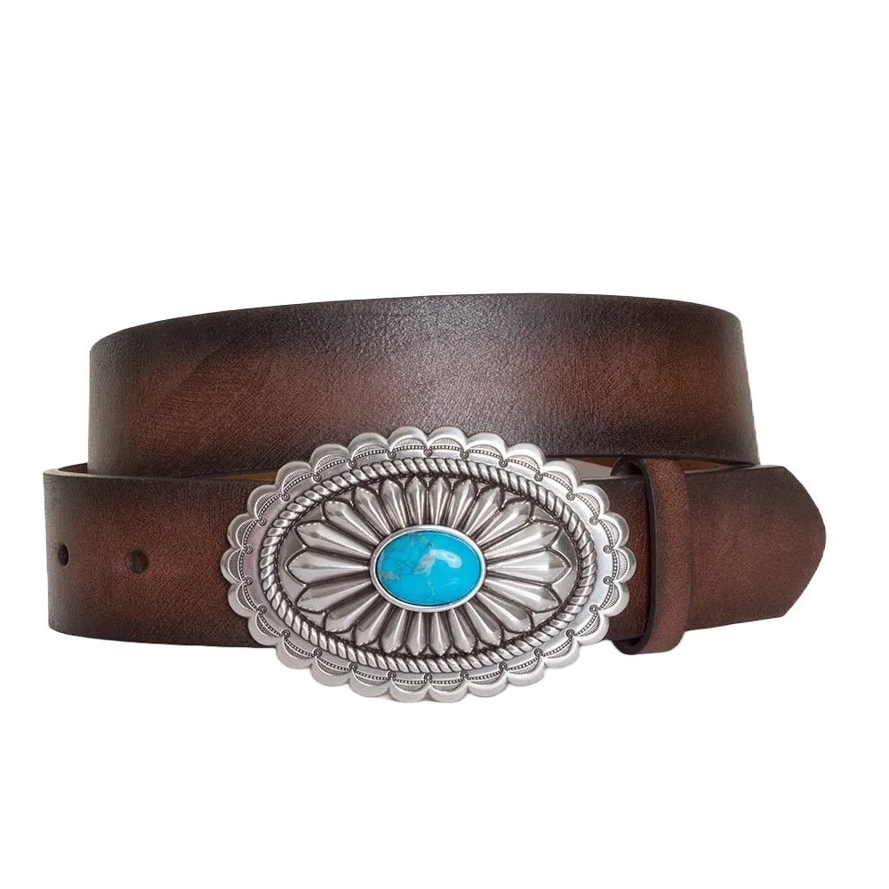 Ariat Ladies Lucinda Brown Belt with Silver & Turquoise Buckle A1512002