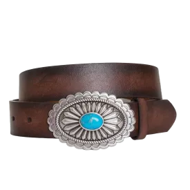 Ariat Ladies Lucinda Brown Belt with Silver & Turquoise Buckle A1512002