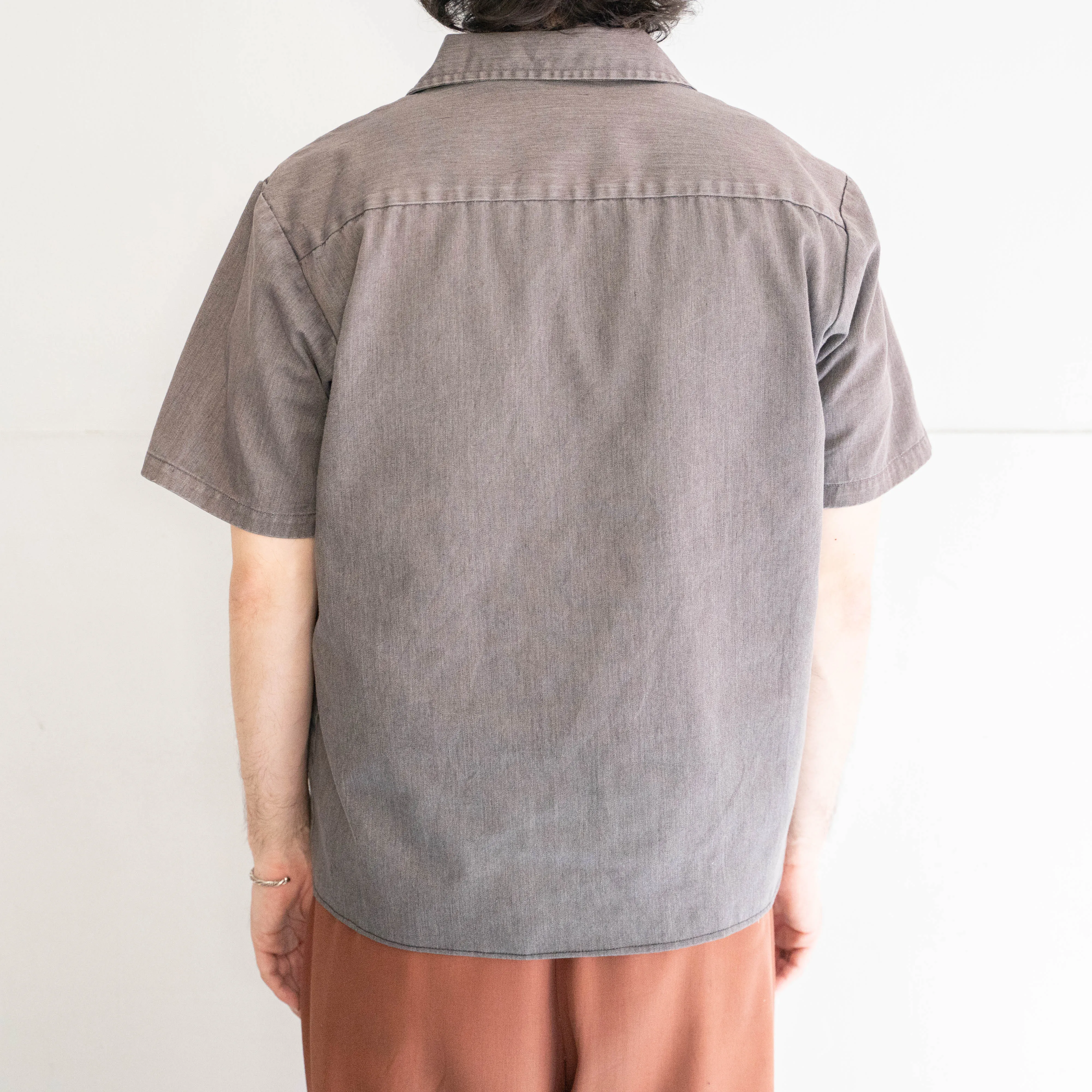 around 1990s faded gray color open collar short sleeve work shirt 'remake'