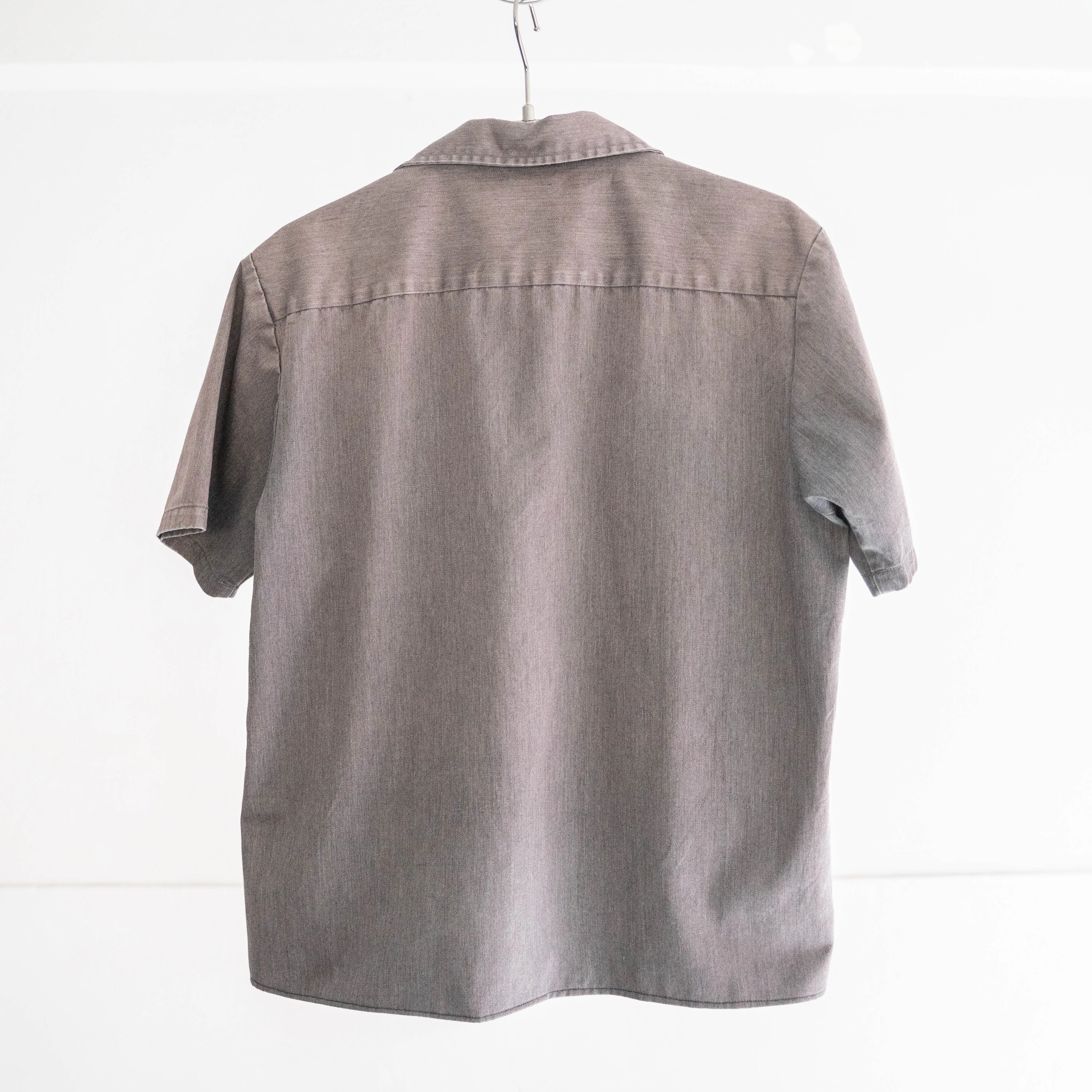 around 1990s faded gray color open collar short sleeve work shirt 'remake'