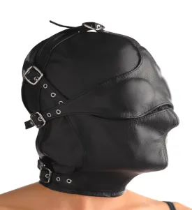 Asylum Leather Hood with Removable Blindfold and Muzzle- SM