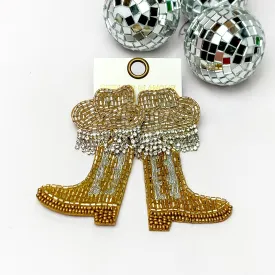 Beaded Cowboy Hat and Boot Earrings with Clear Crystal Fringe in Gold