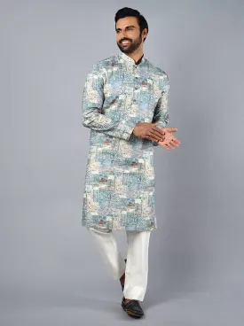 Beige & Teal Blue Kurta | TULA