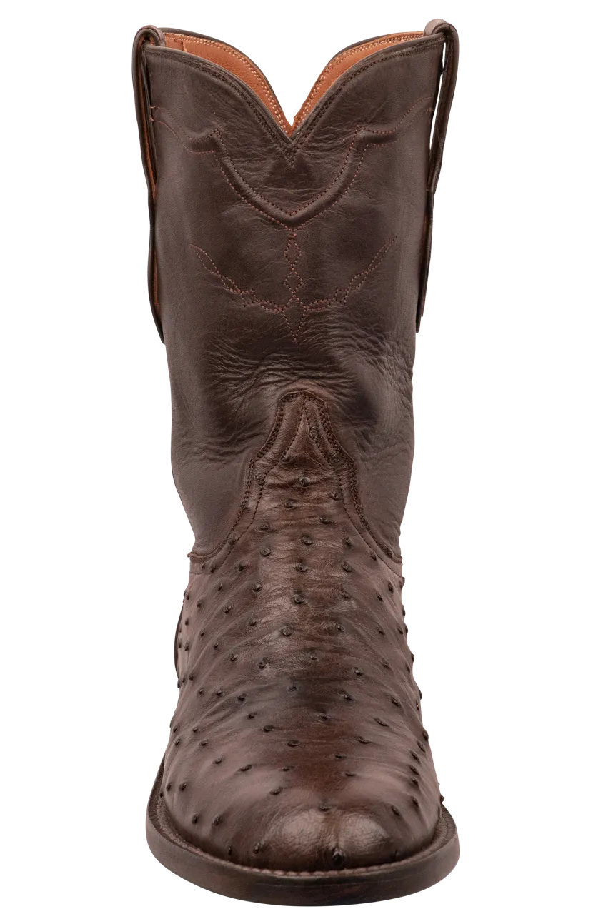 Black Jack Men's Full Quill Ostrich Roper Boots - Chocolate