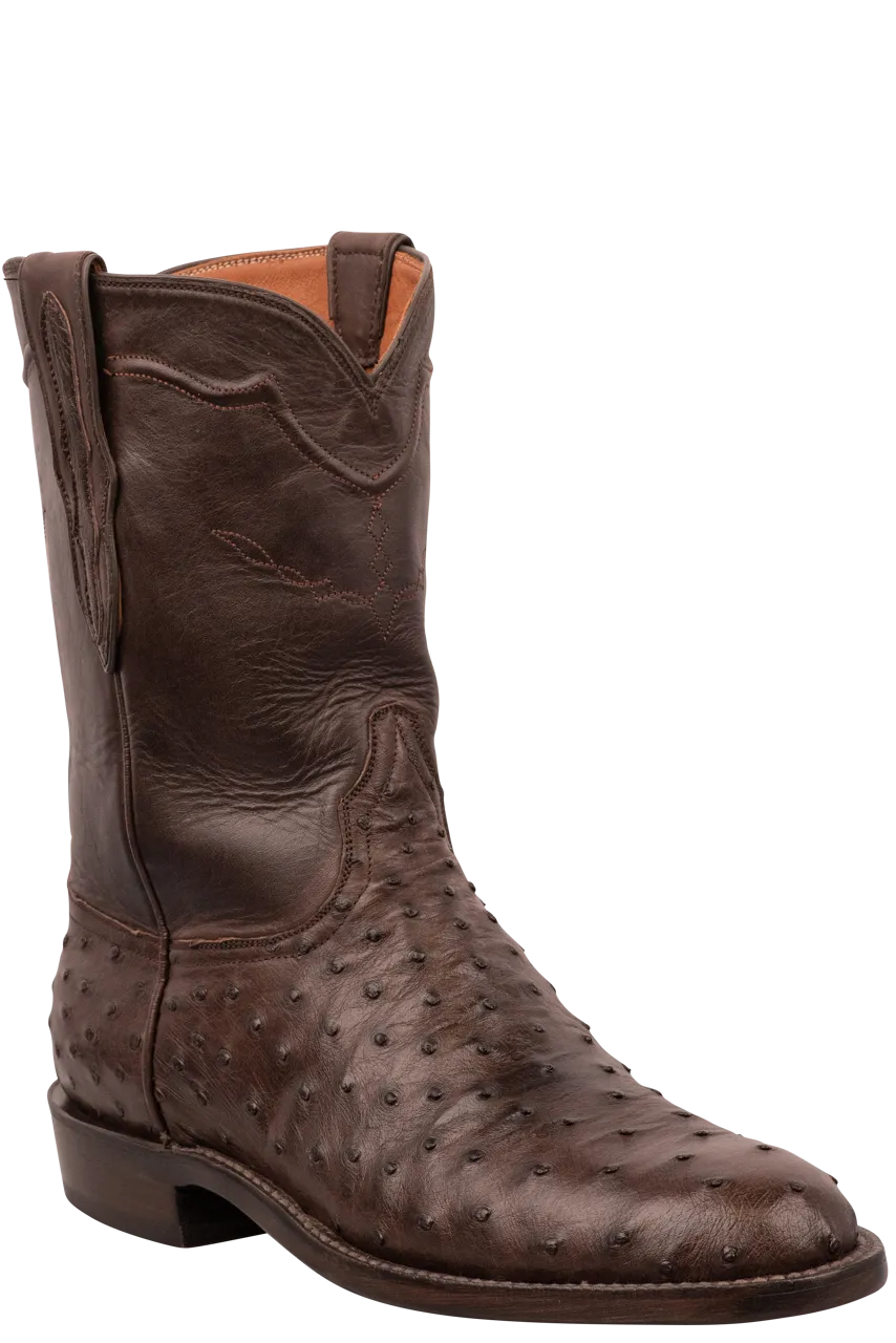 Black Jack Men's Full Quill Ostrich Roper Boots - Chocolate