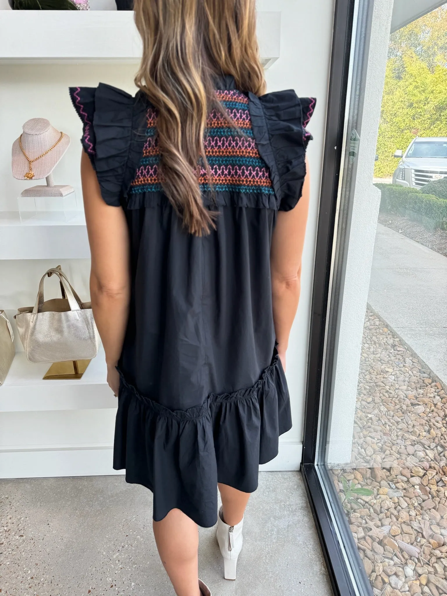 Black/Multicolored Stitch Emma Dress