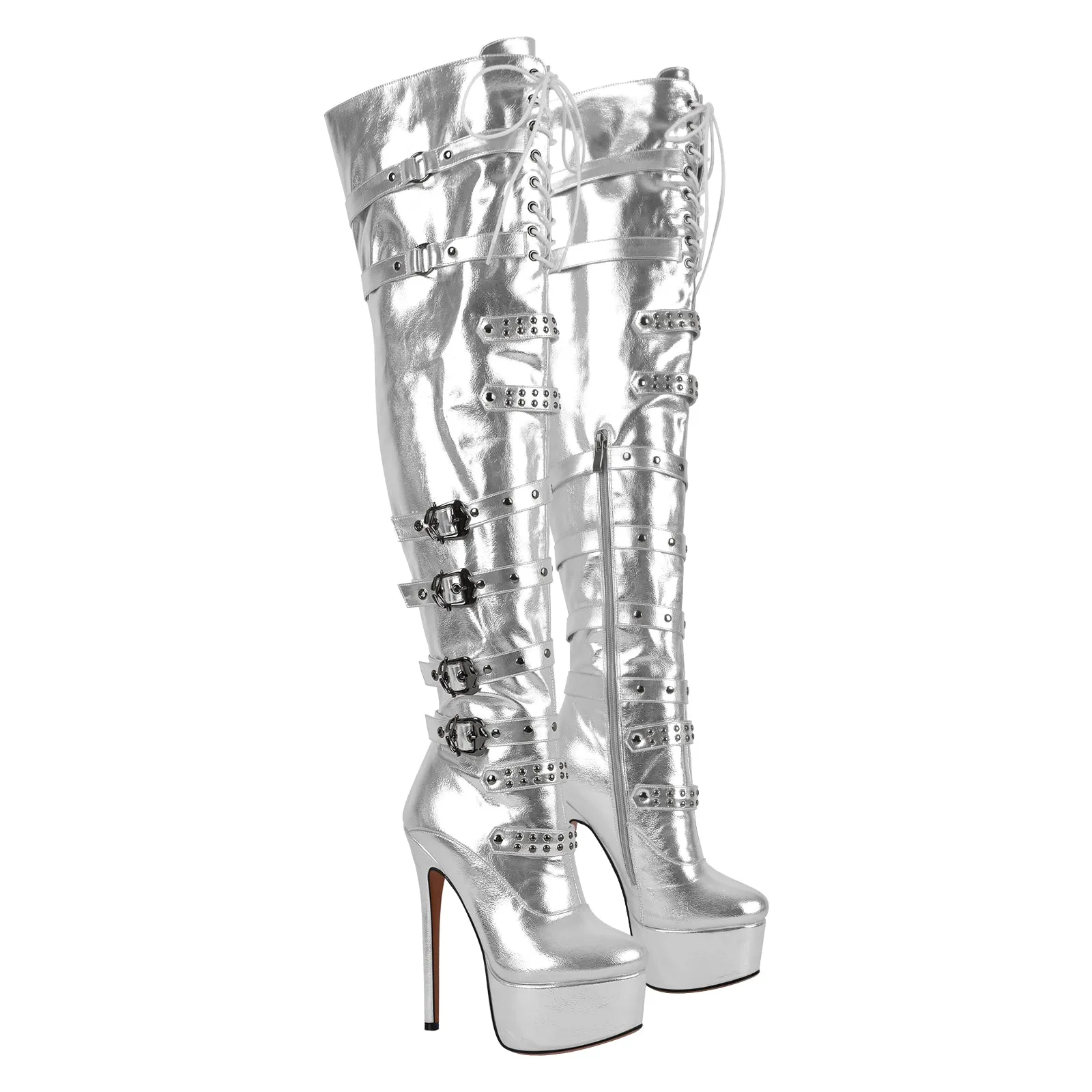 Buckles Round Toe Stilettos Over The Knee Platform Boots