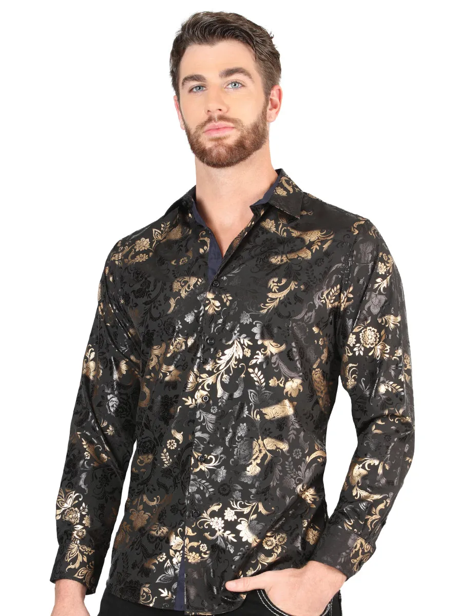 Camisa Casual Manga Larga Estampada Negro para Hombre 'El Señor de los Cielos' - ID: 44030