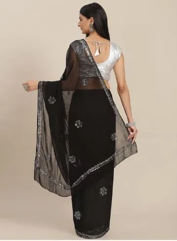 Chiffon Saree with Mirror and Thread work.