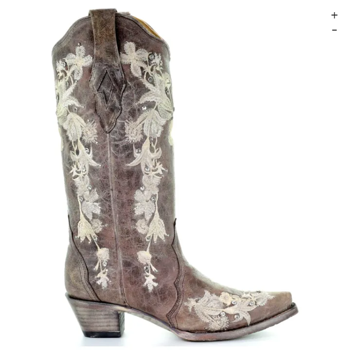 Corral Floral Embroidery Taupe Boots