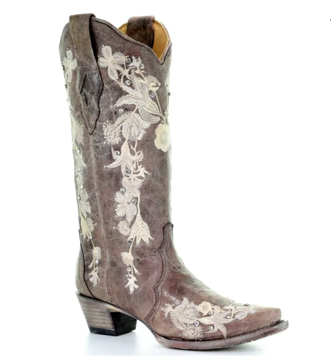 Corral Floral Embroidery Taupe Boots