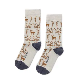 Deer Toile - Organic Cotton Crew Socks - Wheat