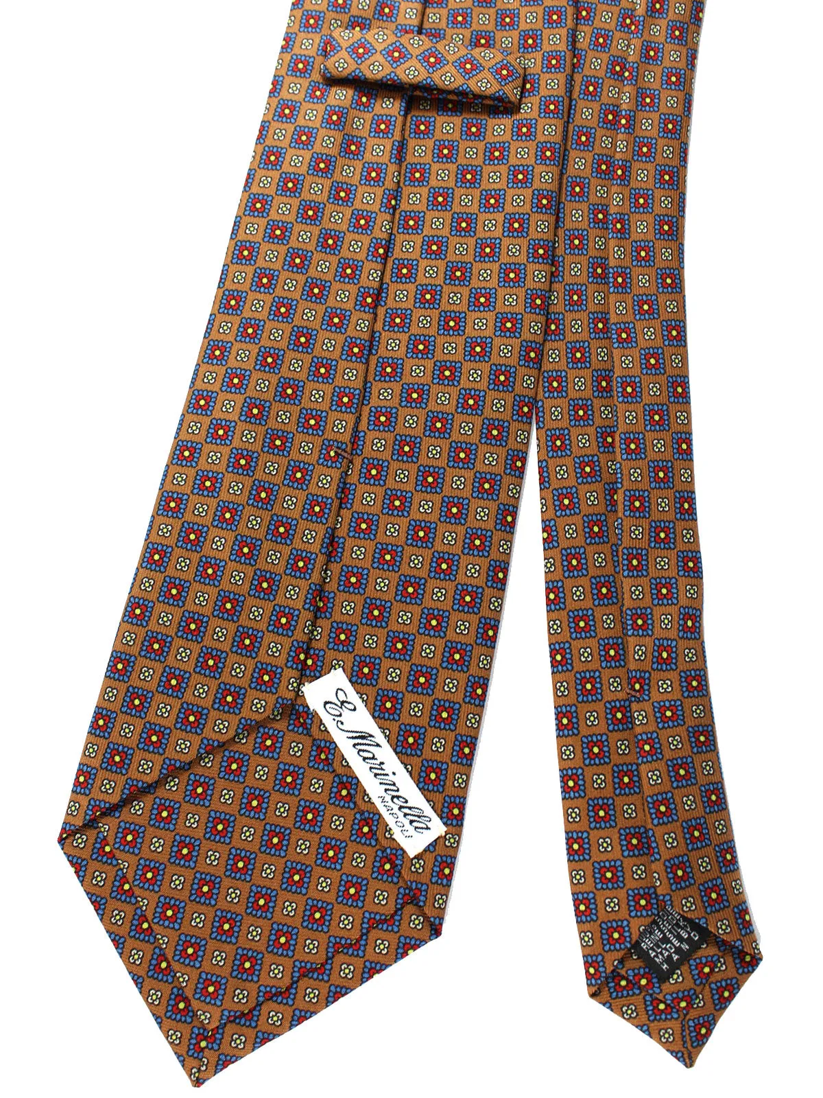 E. Marinella Tie Brown Blue Red Design - Wide Necktie