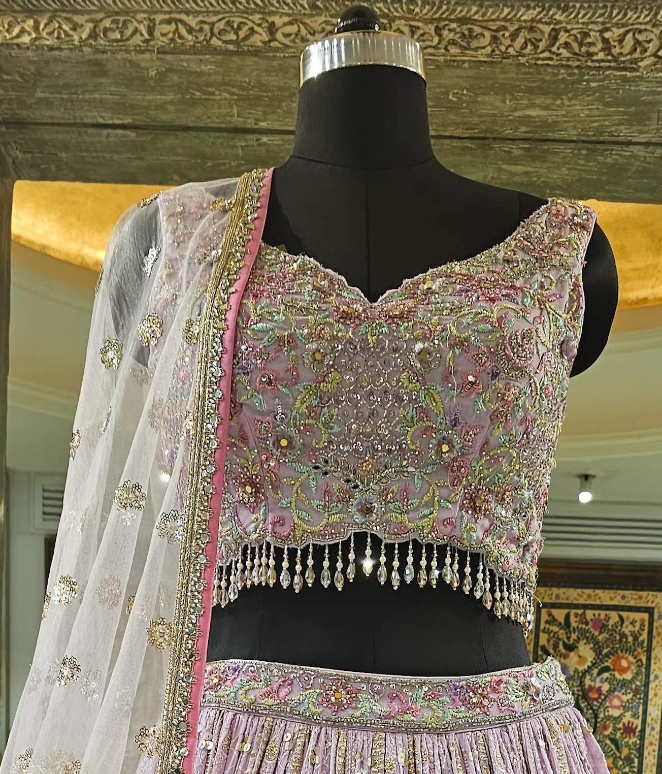 Elegant Pink Lehenga with Hand Embroidery