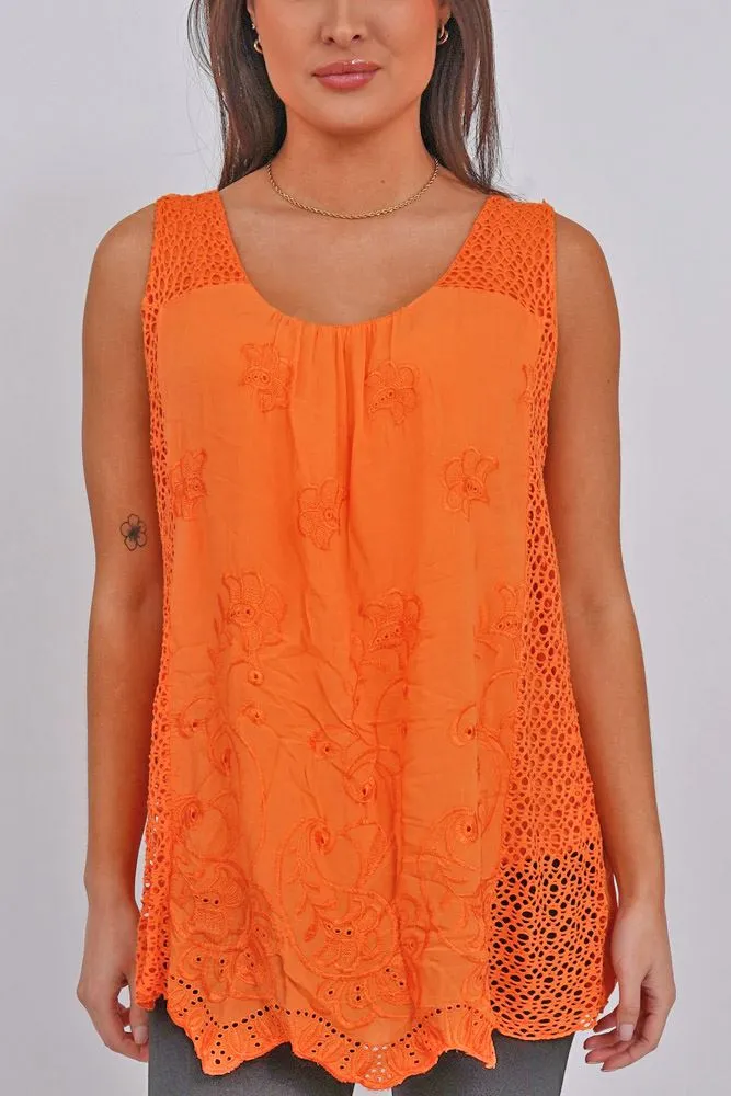 Embroidered Paisley Pattern Crochet Top