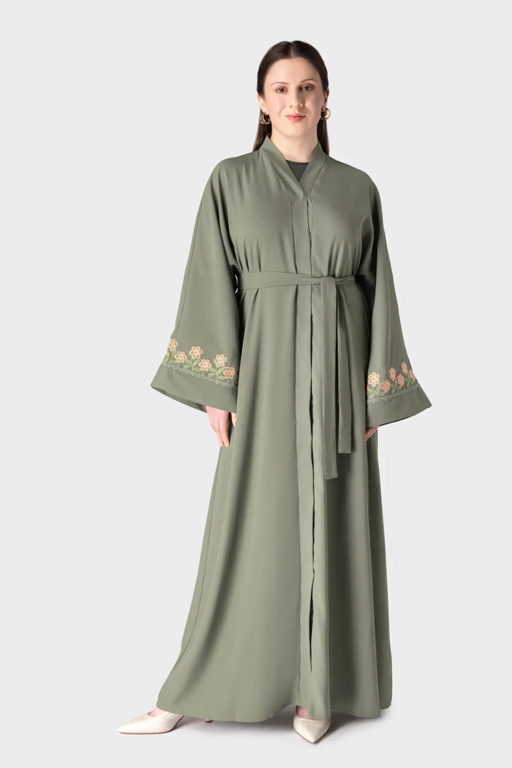 Embroidered Sage Green Abaya