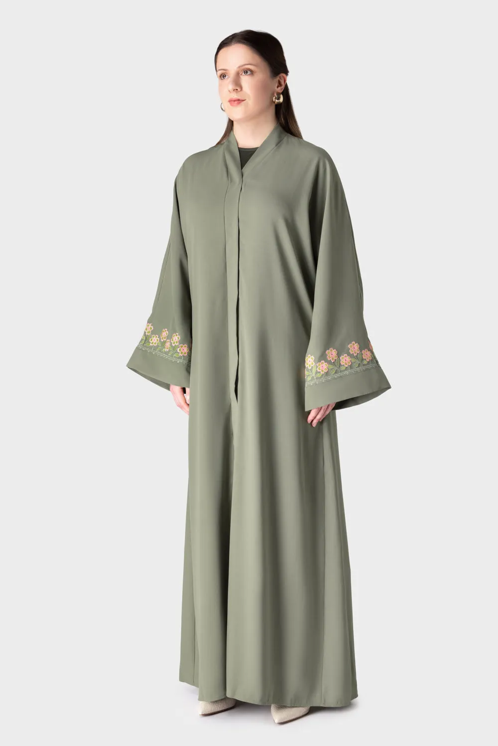 Embroidered Sage Green Abaya