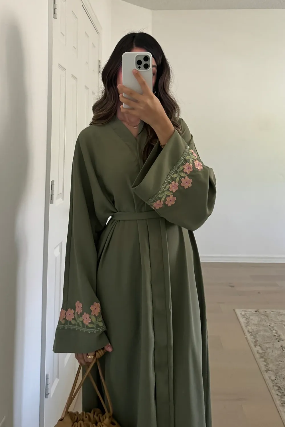 Embroidered Sage Green Abaya