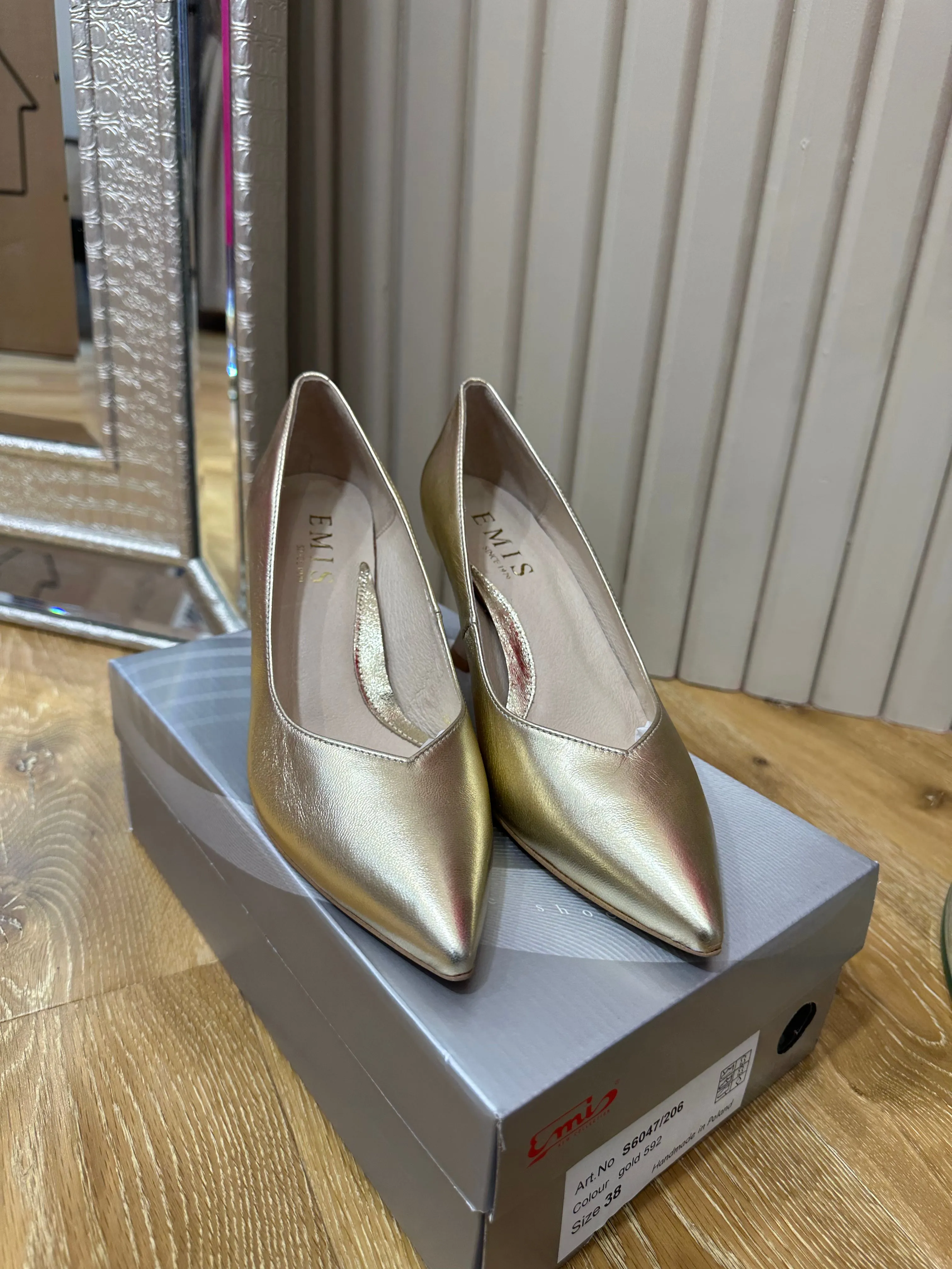 Emis Gold Low Heel Court Shoe