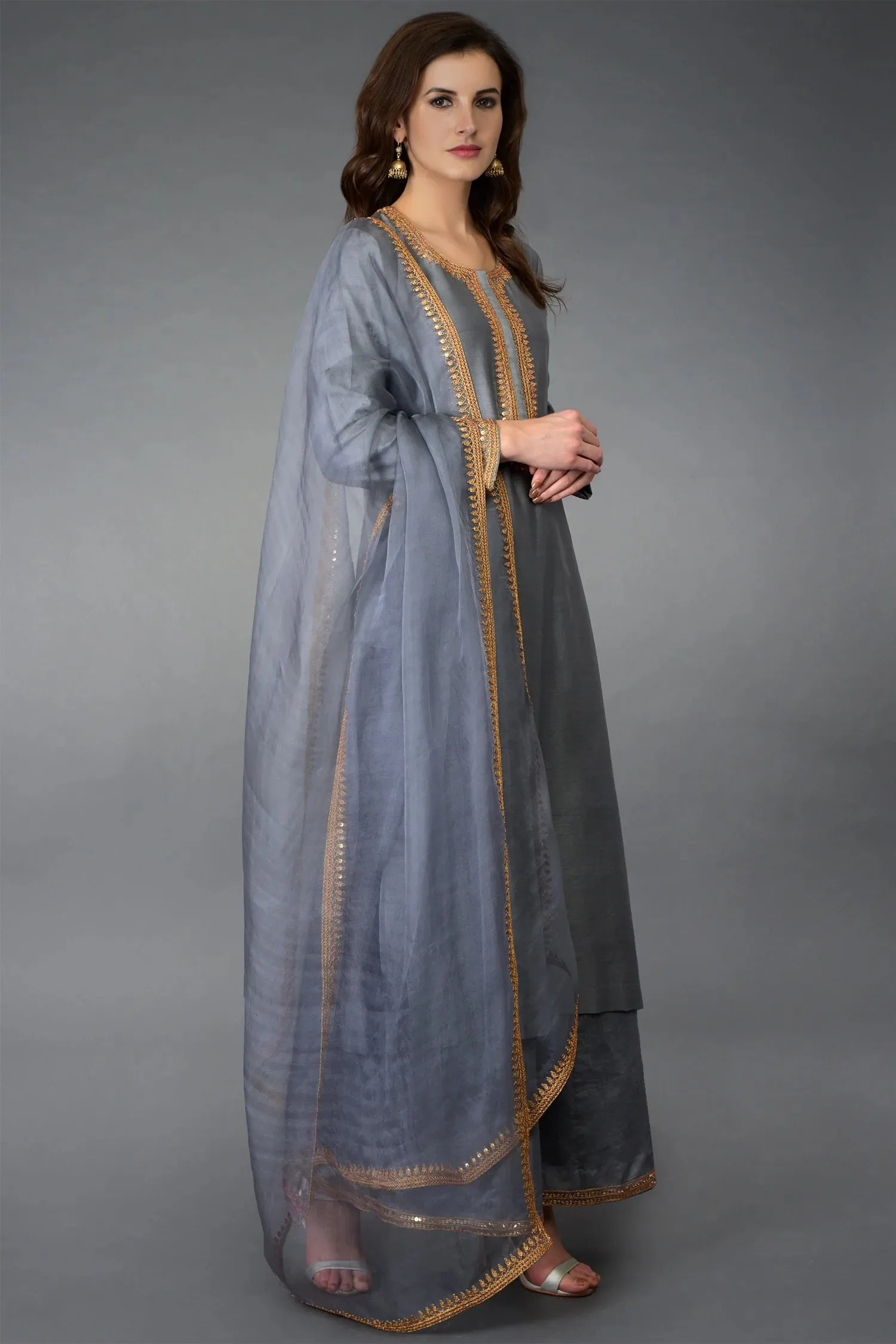 Gray Chanderi Silk Kurta Set