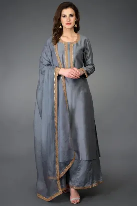 Gray Chanderi Silk Kurta Set