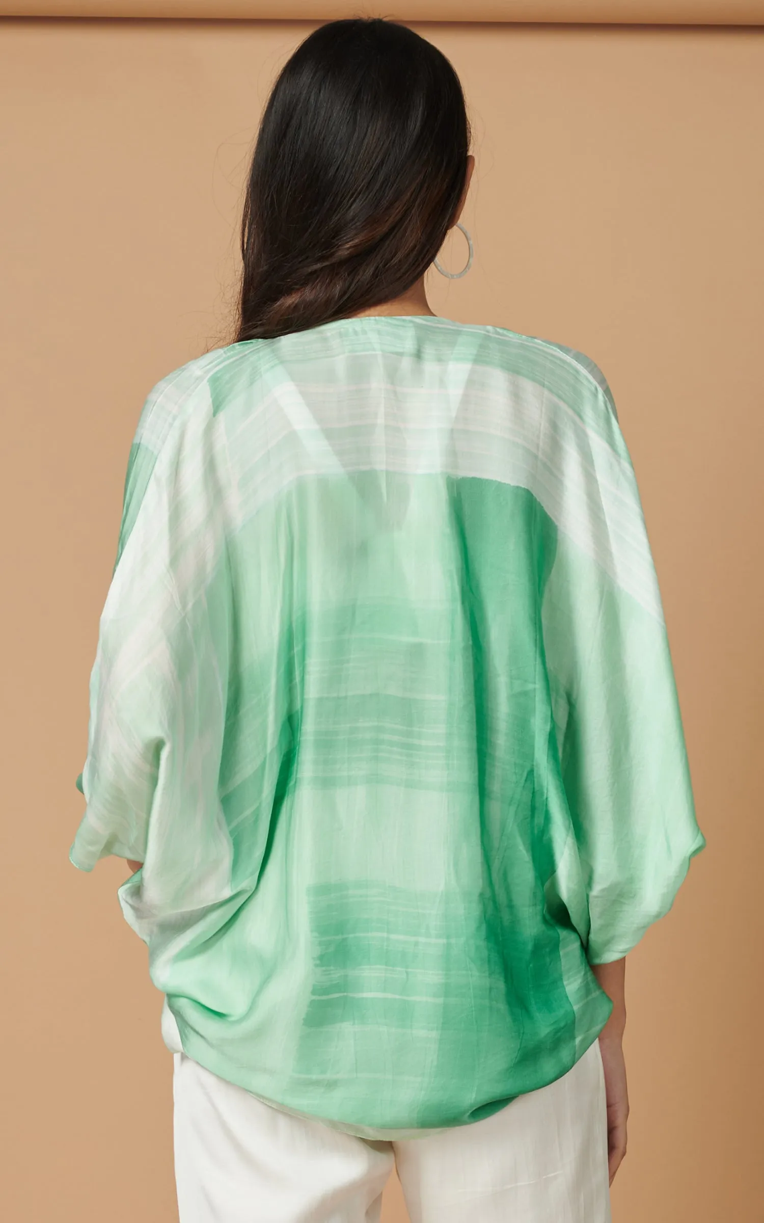 Green Abstract Printed Gathered Top