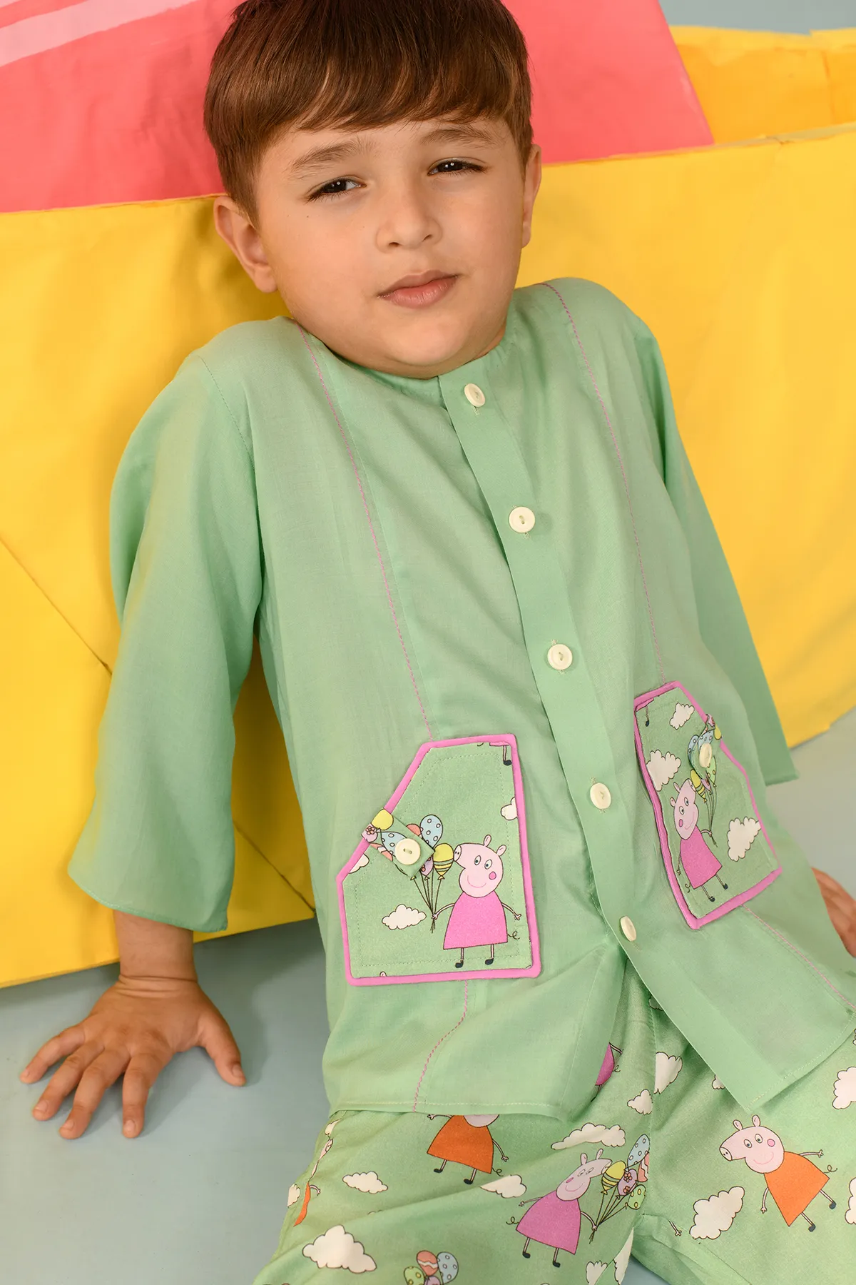 Jaden- Peppa Pig Patch Pocket Shirt & Pant Set For Boys