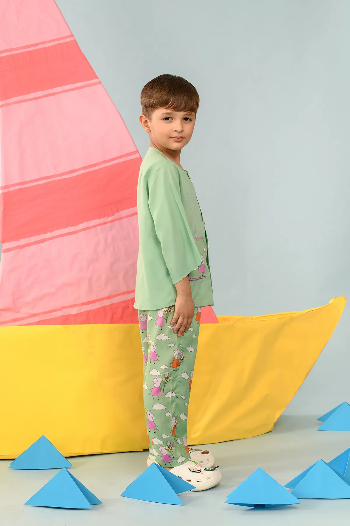 Jaden- Peppa Pig Patch Pocket Shirt & Pant Set For Boys