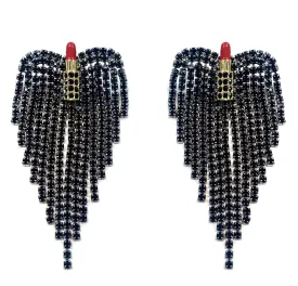 LIP STICK STUD BLACK CRYSTAL DROP EARRINGS