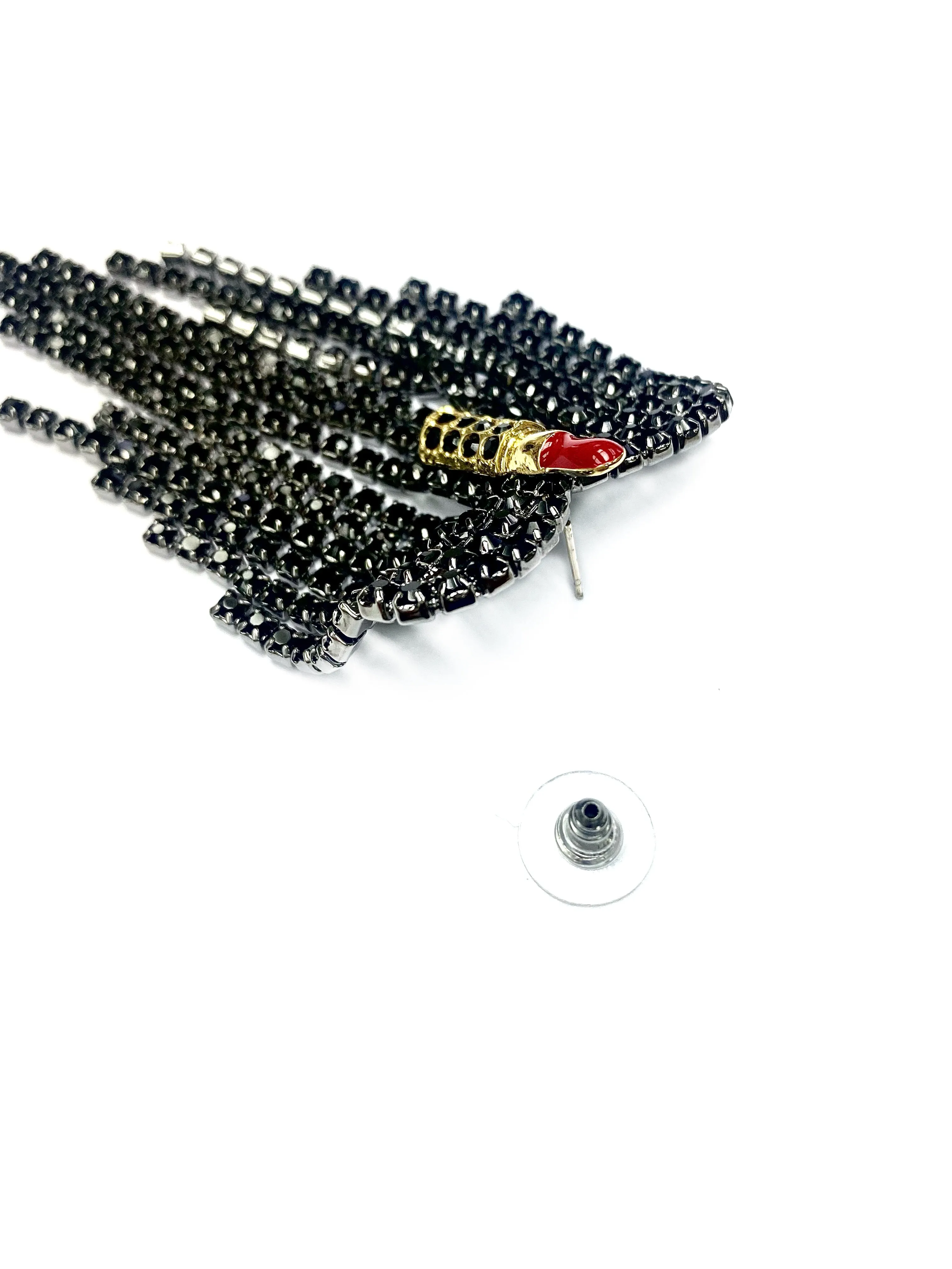 LIP STICK STUD BLACK CRYSTAL DROP EARRINGS