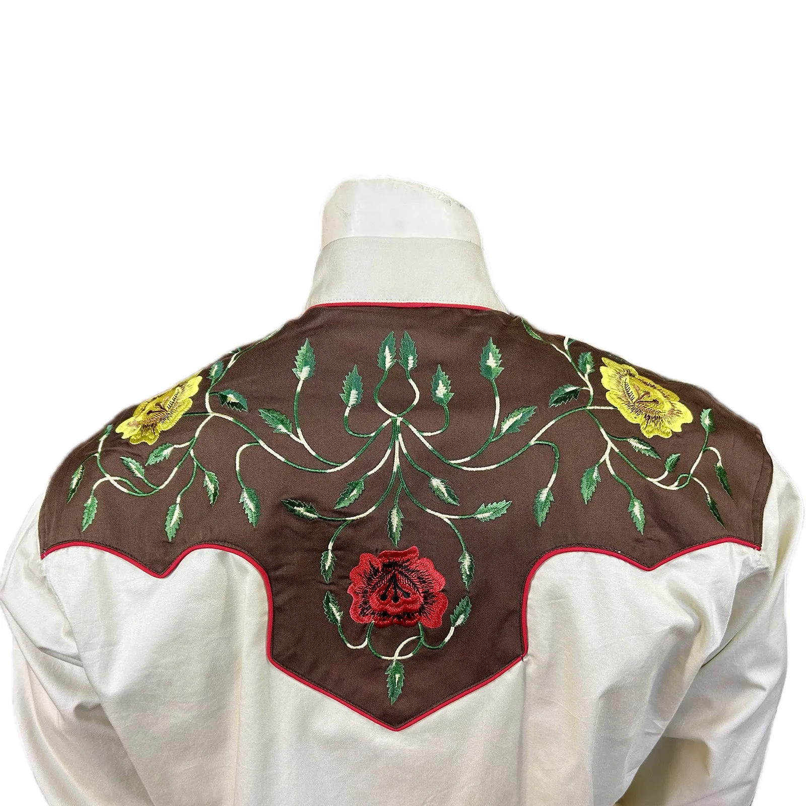 Men's 2-Tone Brown & Tan Floral Embroidery Western Shirt