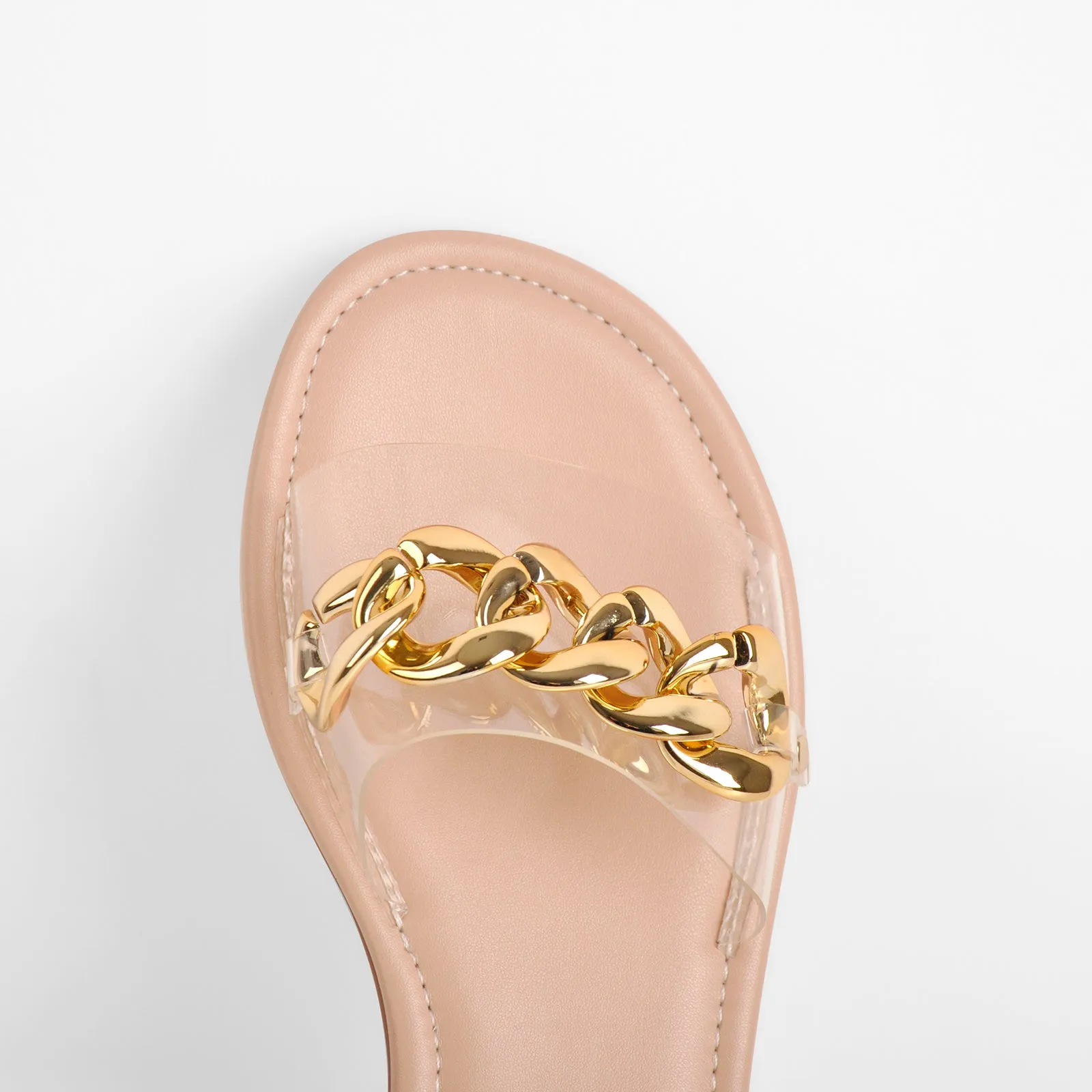 Metal Chain Clear Baby Pink Flat Slipper