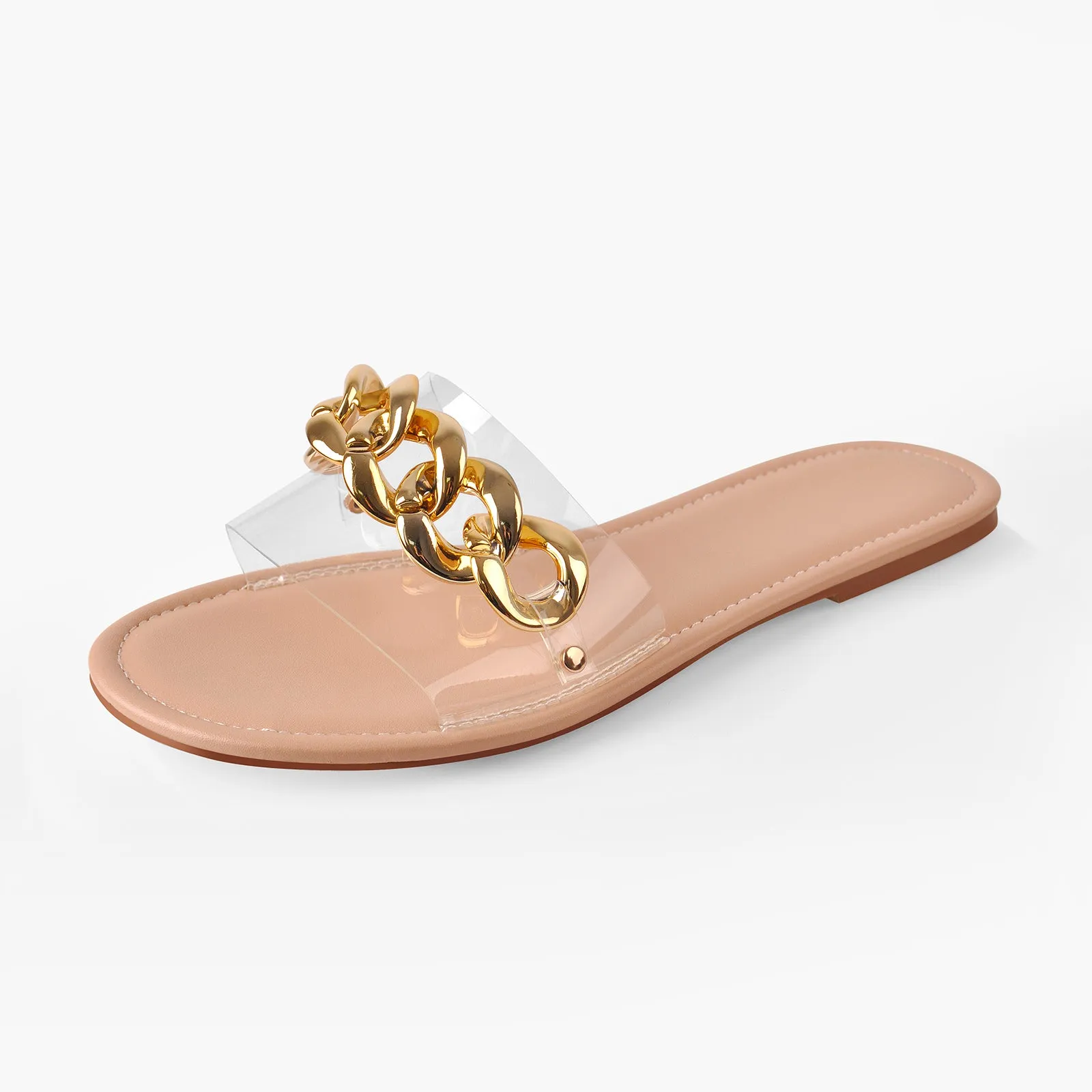 Metal Chain Clear Baby Pink Flat Slipper