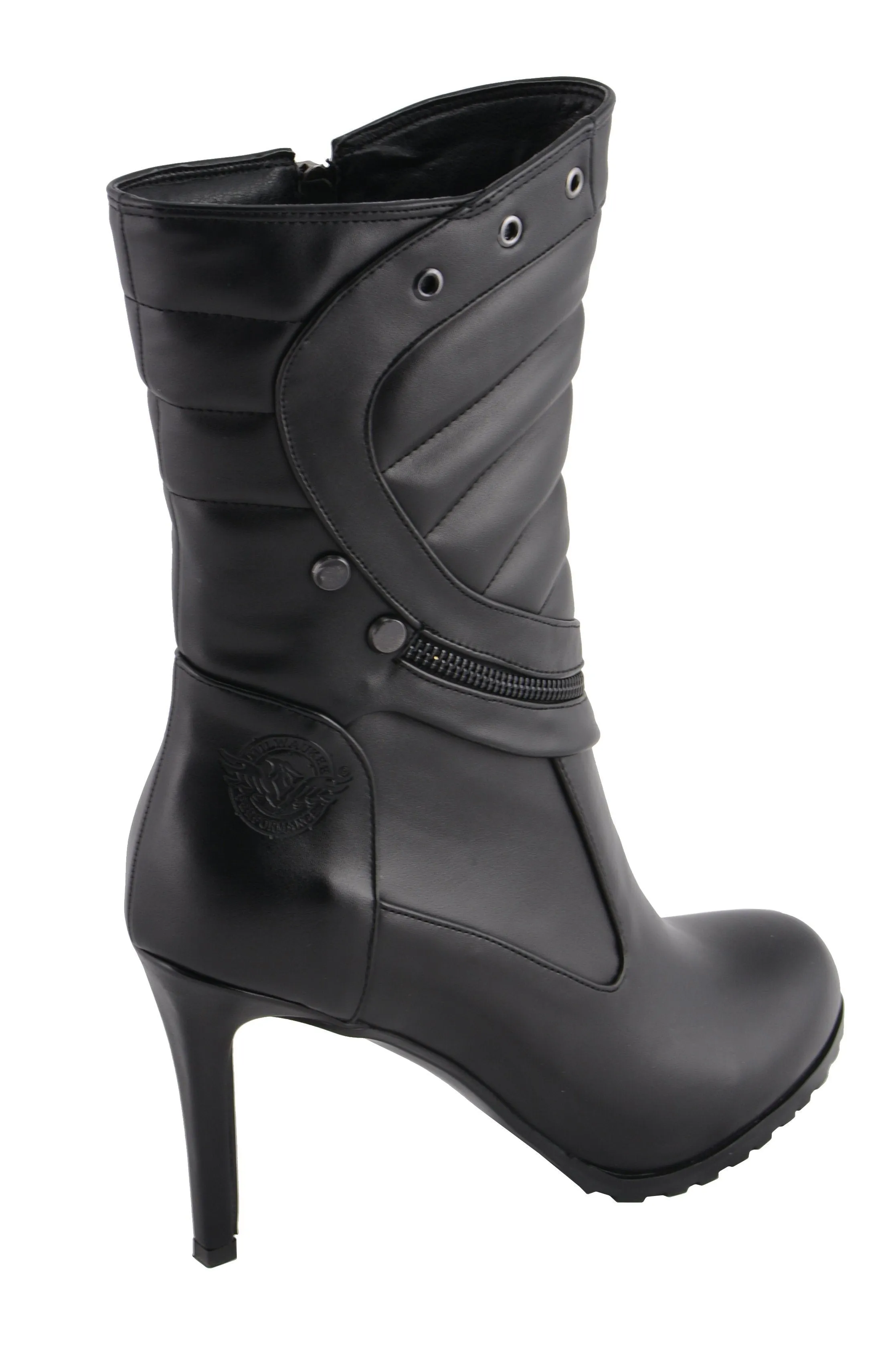 Milwaukee Performance MBL9434 Women's Black High Heel Boots with Zipper Accents