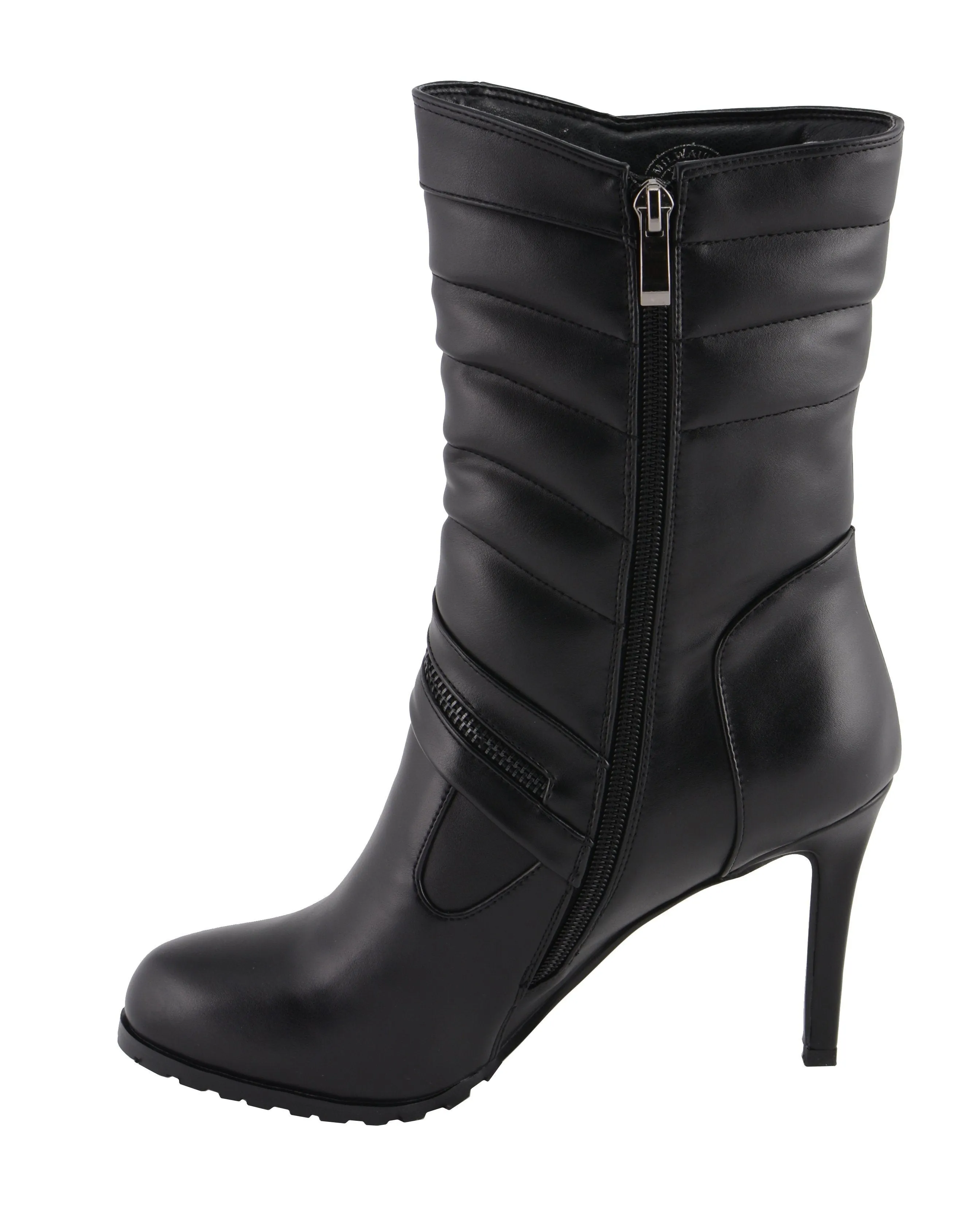 Milwaukee Performance MBL9434 Women's Black High Heel Boots with Zipper Accents