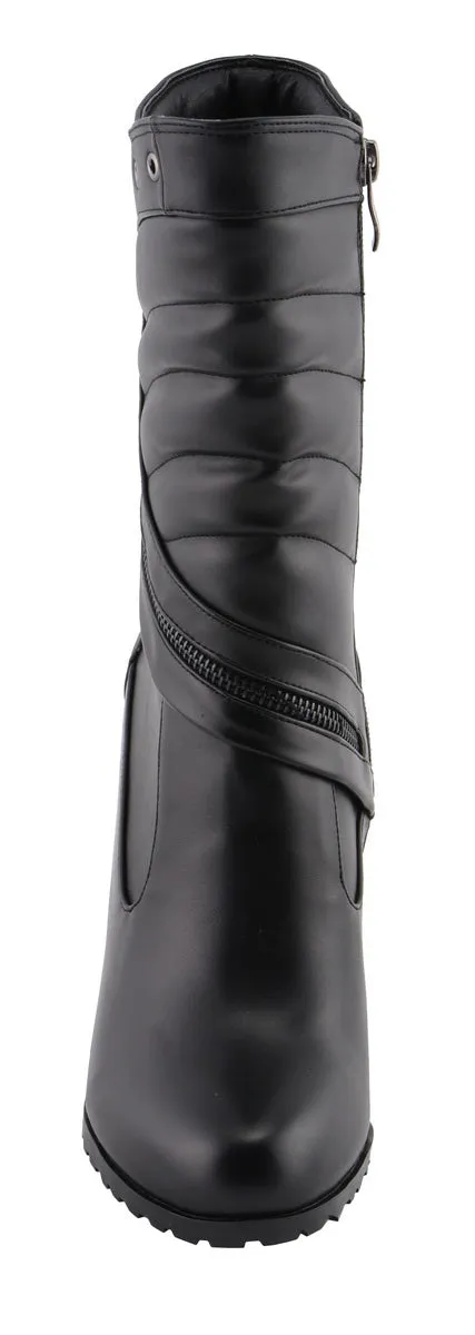 Milwaukee Performance MBL9434 Women's Black High Heel Boots with Zipper Accents