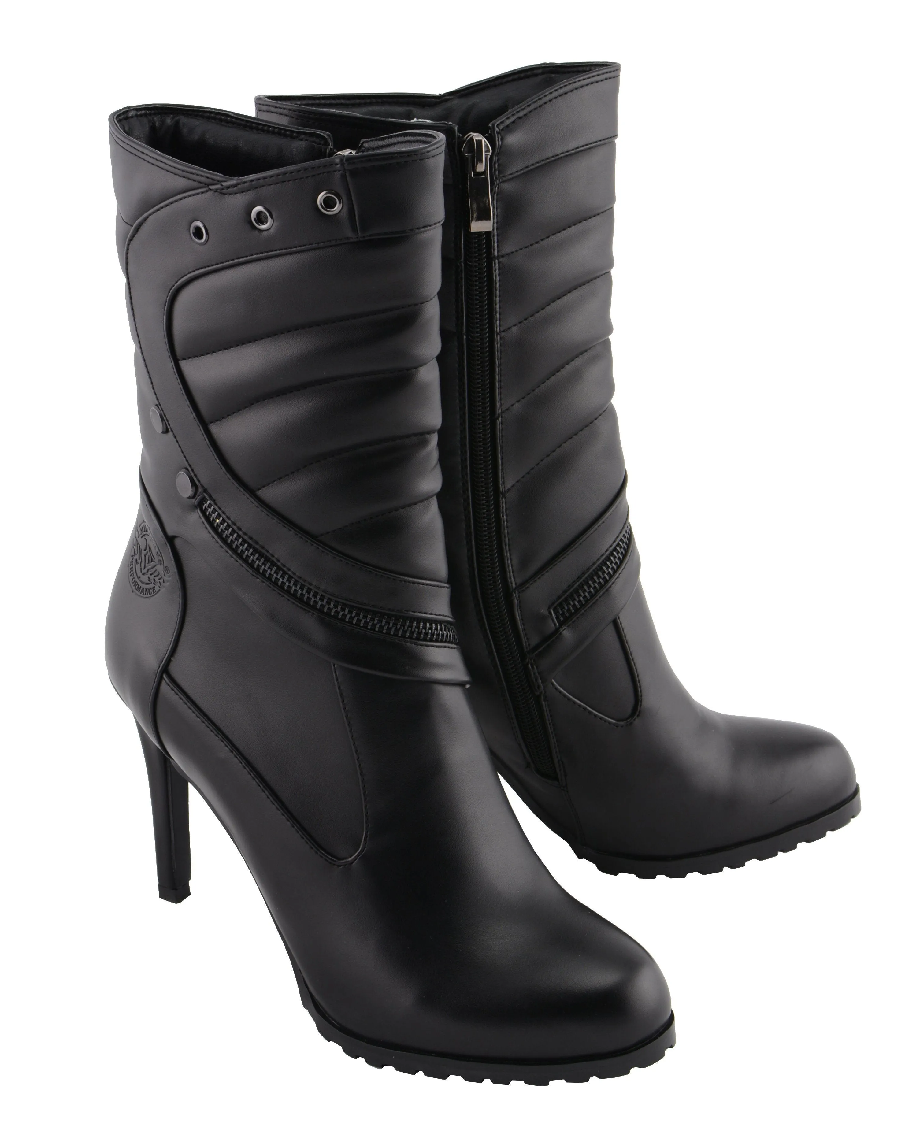 Milwaukee Performance MBL9434 Women's Black High Heel Boots with Zipper Accents