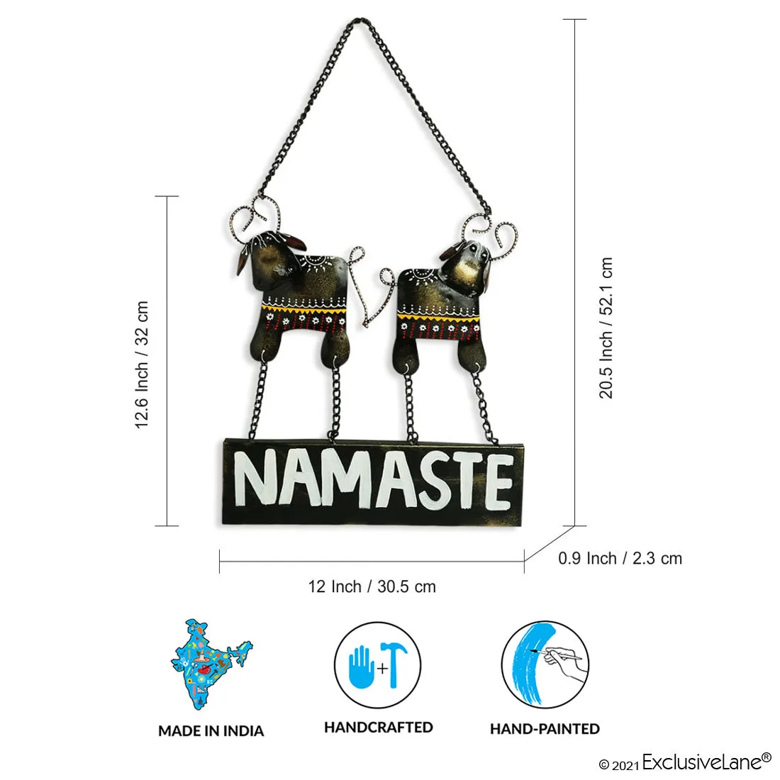 'Namaste Hand Painted Cow' Wall Door Hanging In Iron